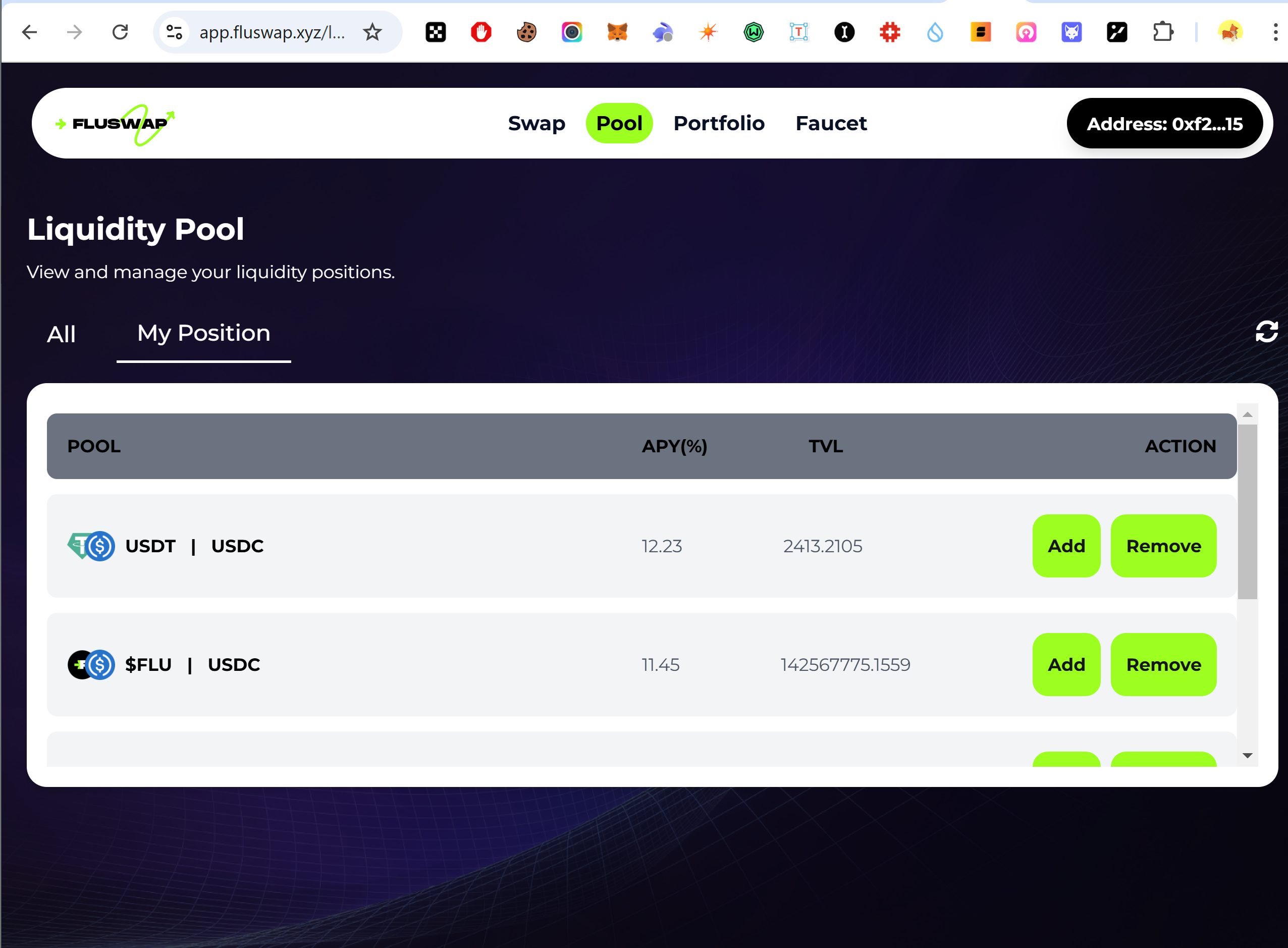 Managing your liquidity positions on Fluswap