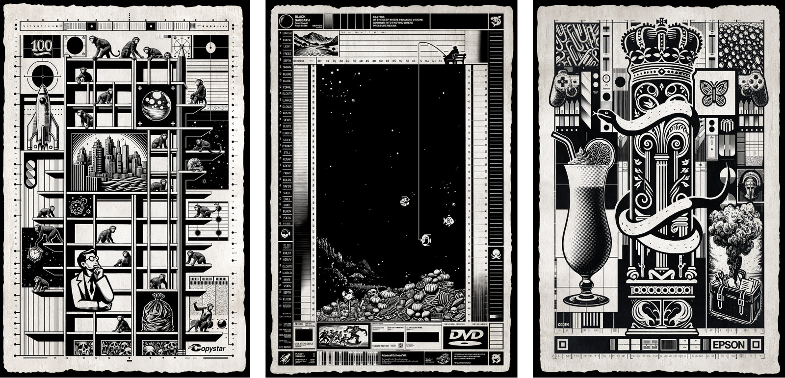                              Tabor Robak, Gutenberg of the Ape, Gutenberg of the Fish, Gutenberg of the Serpent, Broken Printer 2024