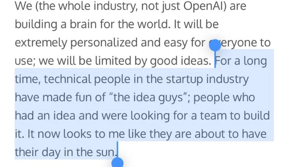 Sam Altman’s reference to idea guys in his latest article