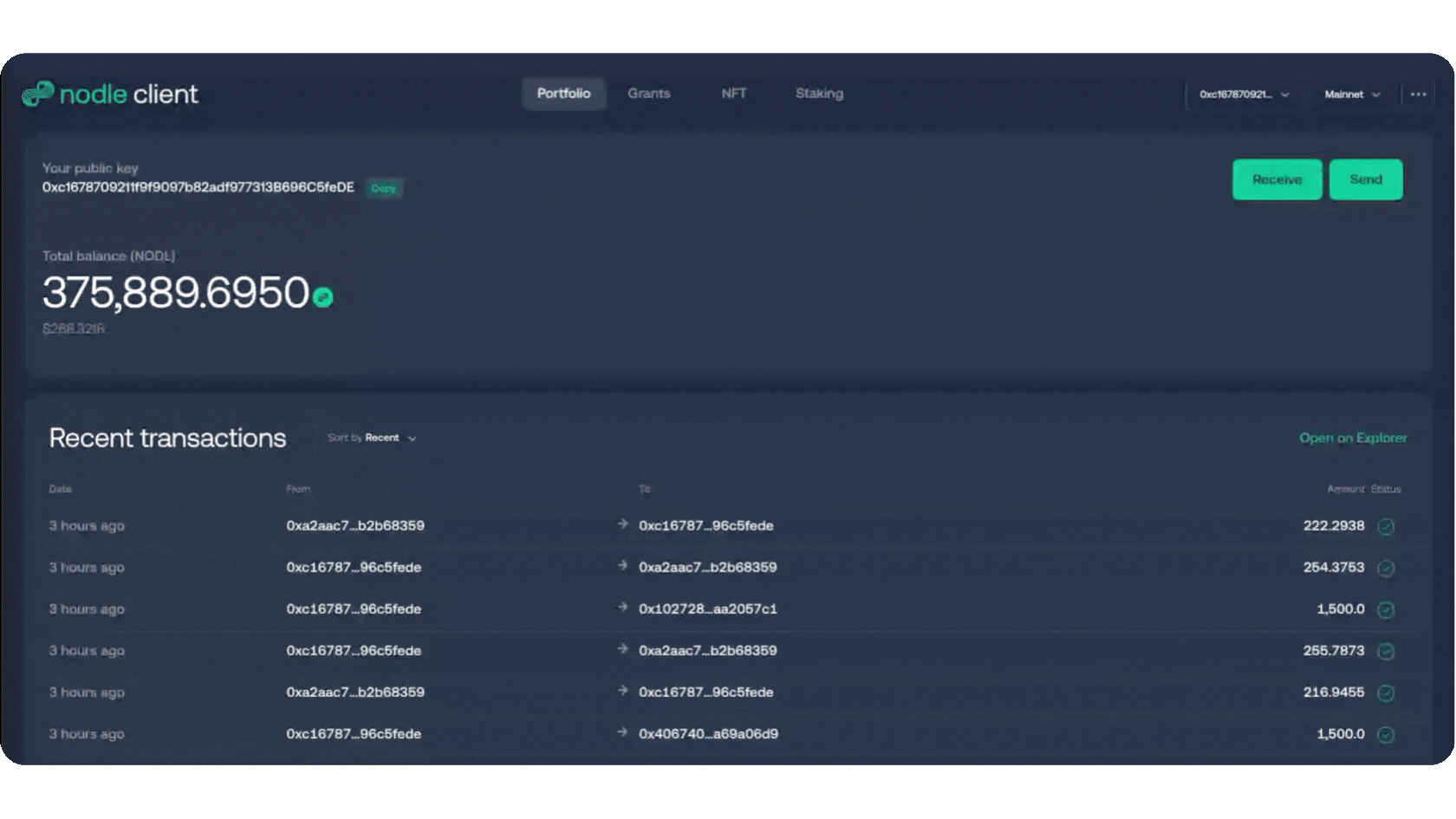 Stake your token via the Nodle Portal. We used the Talisman browser extension for this demo.