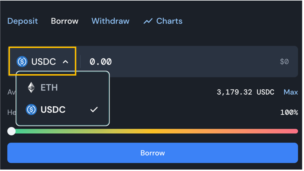 💡Note: you can only borrow the two assets you haven’t deposited.
