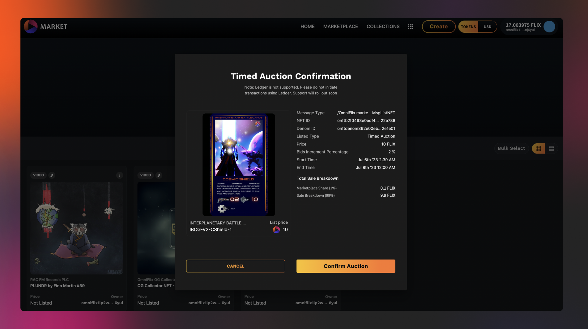 Confirm Auction after reviewing the details of the auction listing