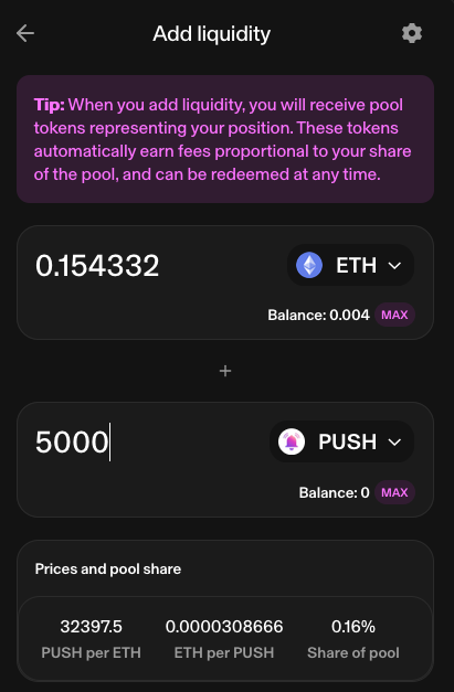 Add liquidity on both sides to receive LP tokens.