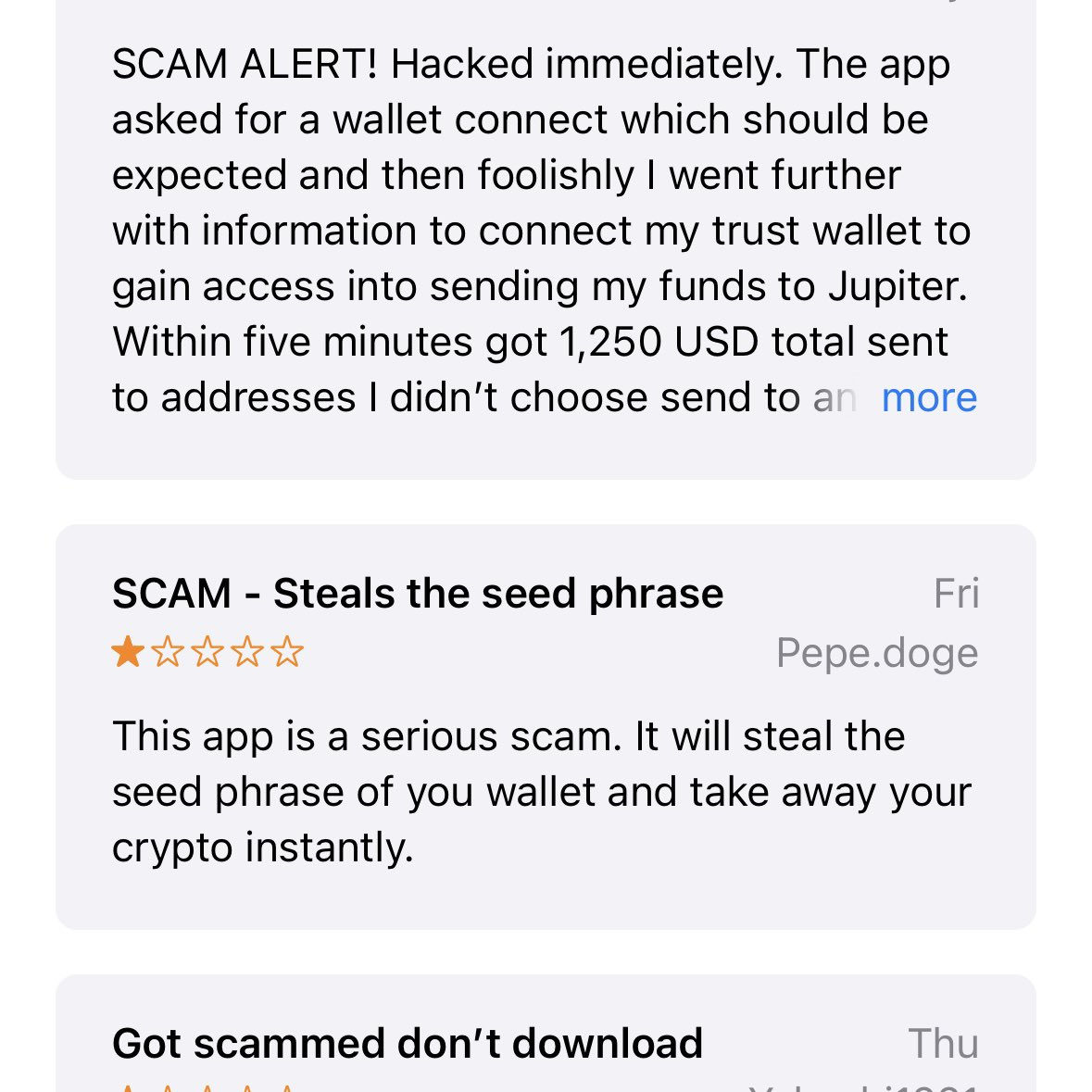 用戶對該假冒 APP 的評價