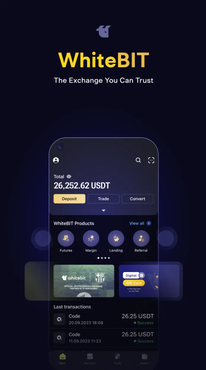 Source: WhiteBIT mobile app interface