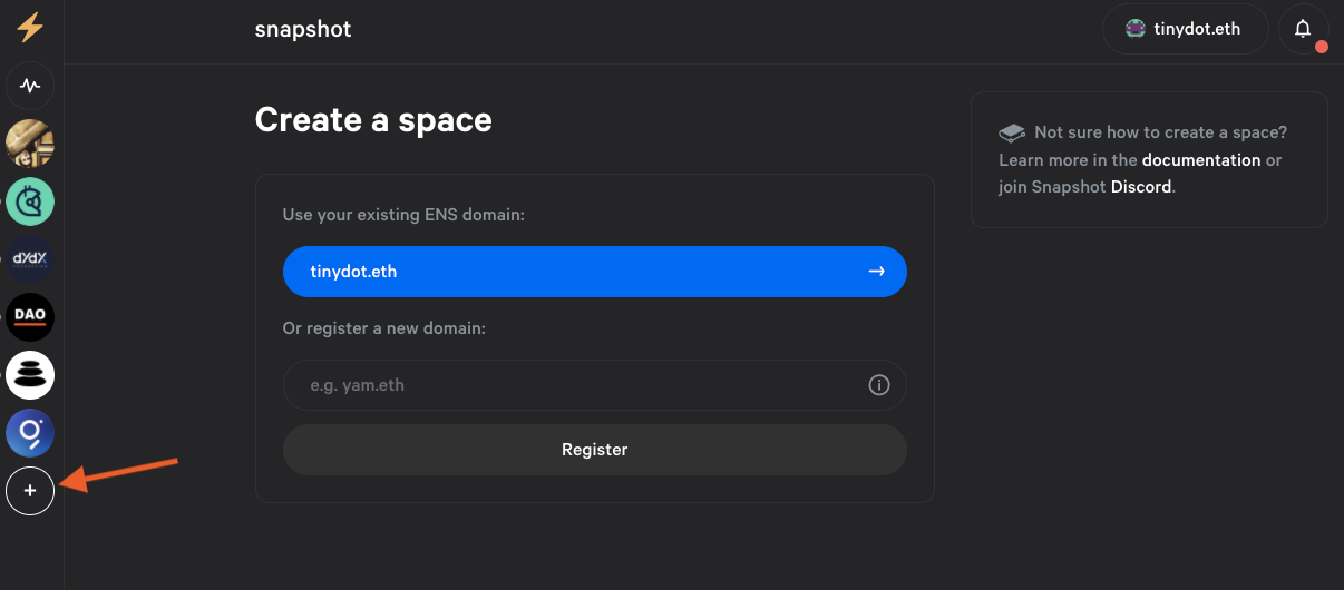 Click the + sign and create your own Space.