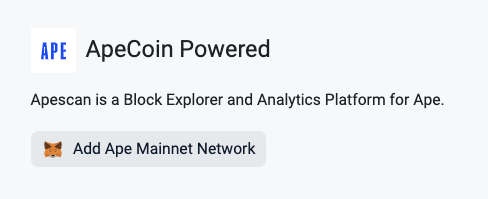 Add Ape Mainnet Network Button
