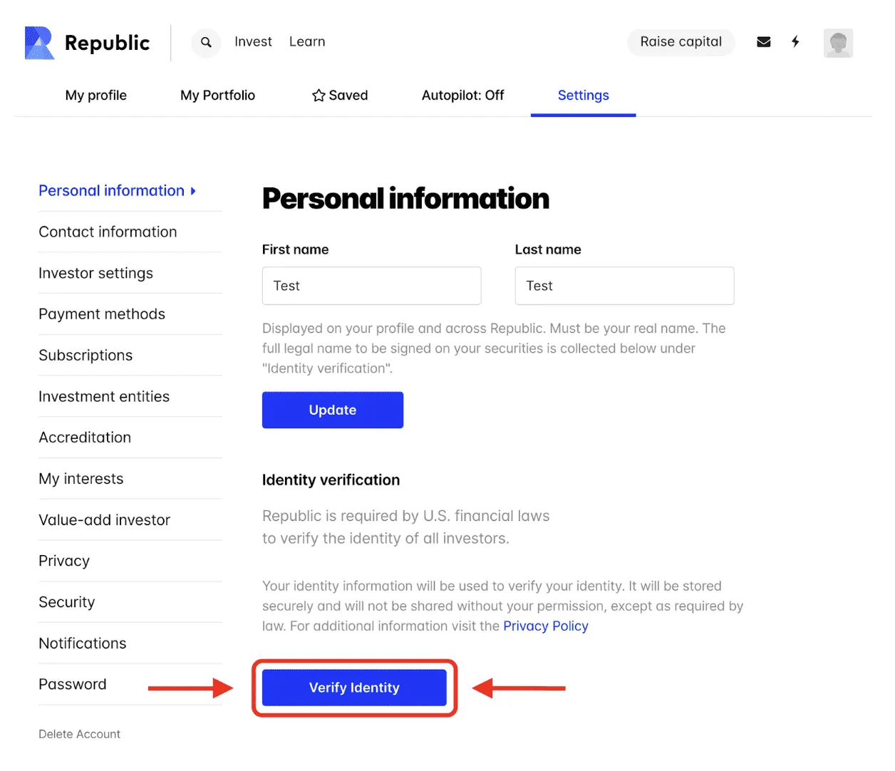Verify identity process