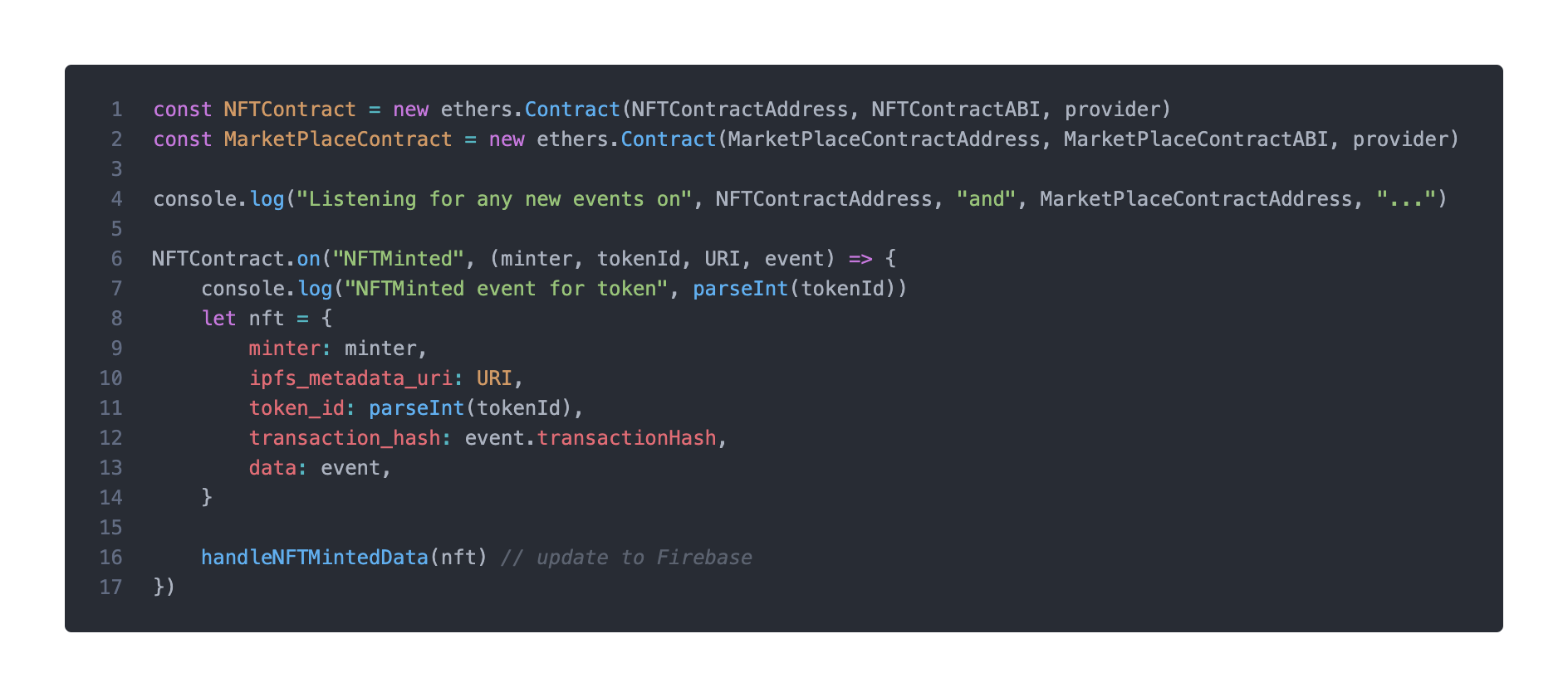 Listening to new events in NFT contract & marketplace trading contract