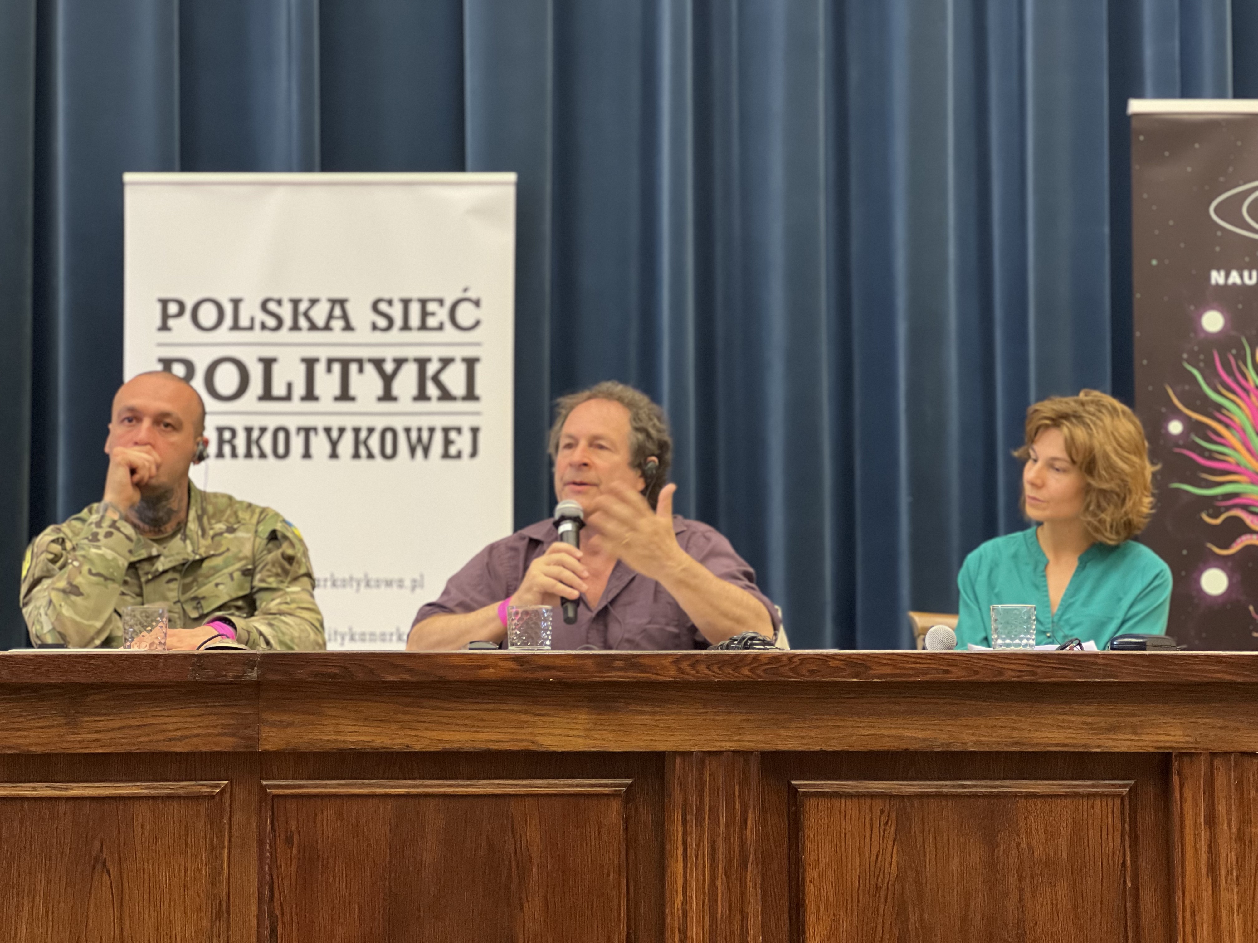 Stanislav Hibadulin, Ukrainian-Russian war veteran; Dr. Rick Doblin, the CEO of MAPS and Magda Dąbkowska from The Helsinki Foundation for Human Rights