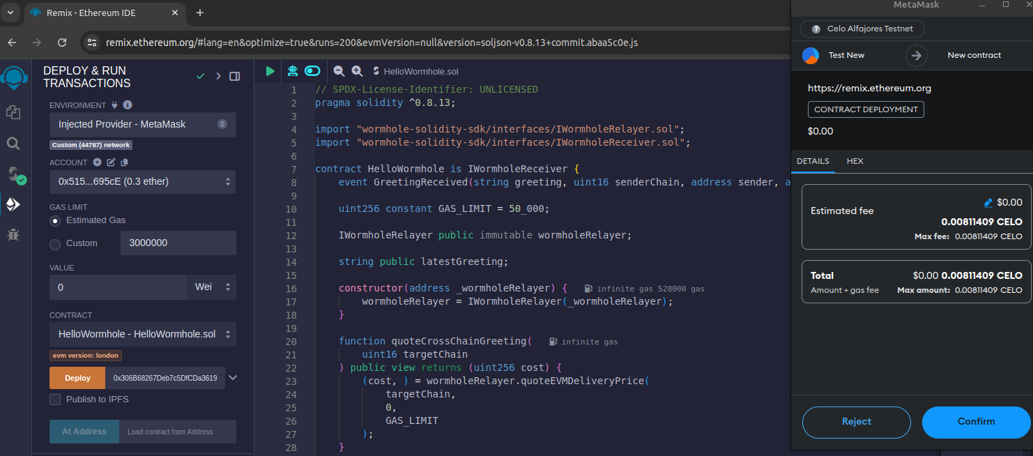 Deployment of contract on Celo Testnet