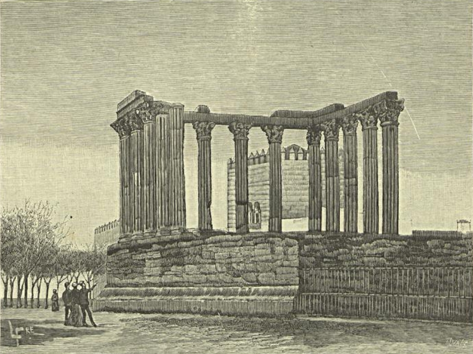 Templo Romano de Évora, após as obras de remoção das estruturas medievais, na Década de 1870.