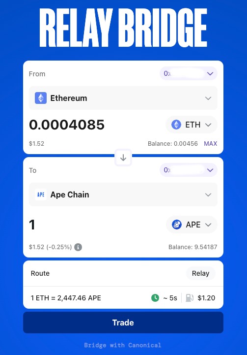 Bridge ETH to Ape Coin