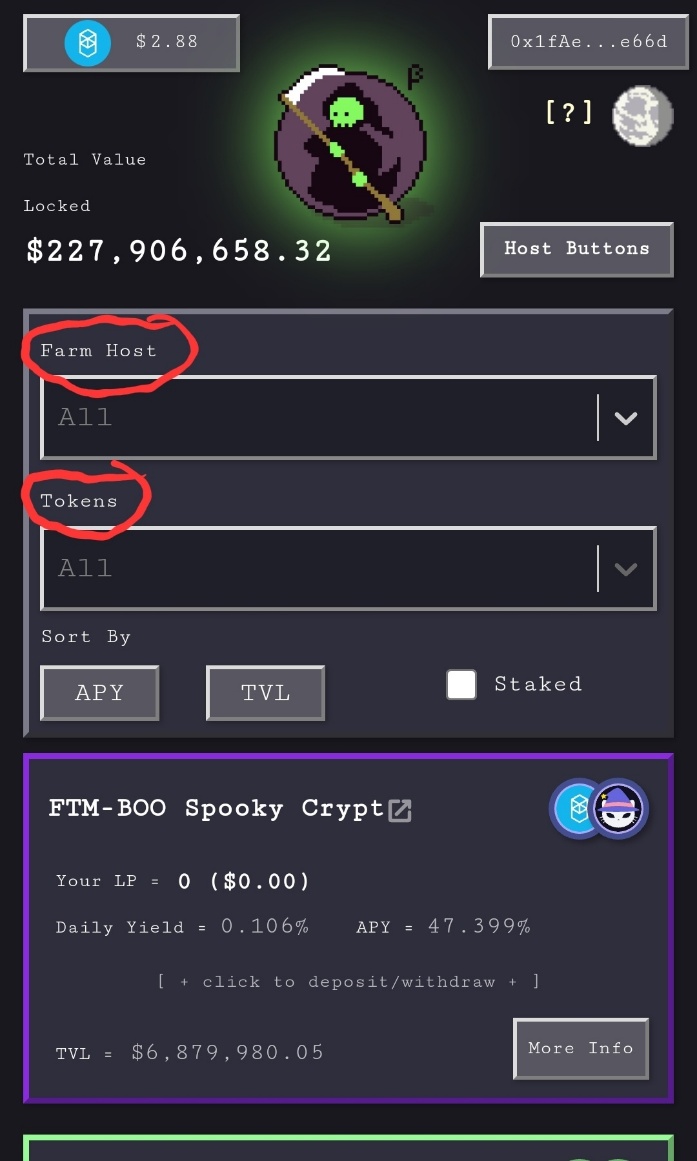 exchange and token selection