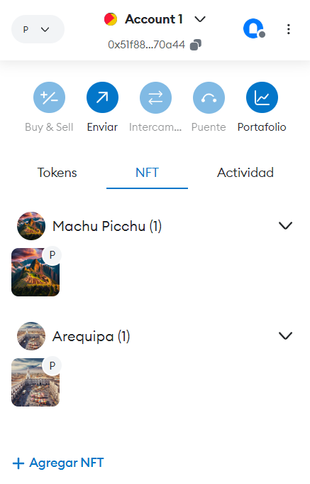 En nuestra Wallet MetaMask podemos visualizar las NFTs