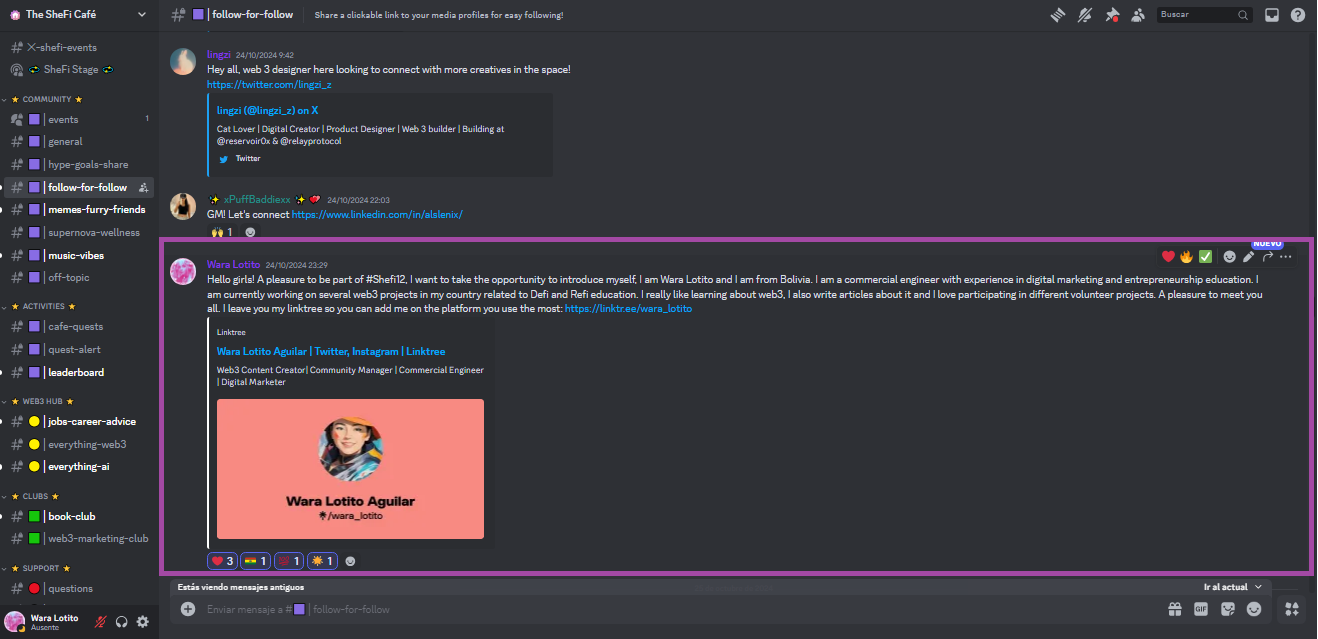 Community on discord where we carry out different activities. For example, introducing ourselves to our colleagues.