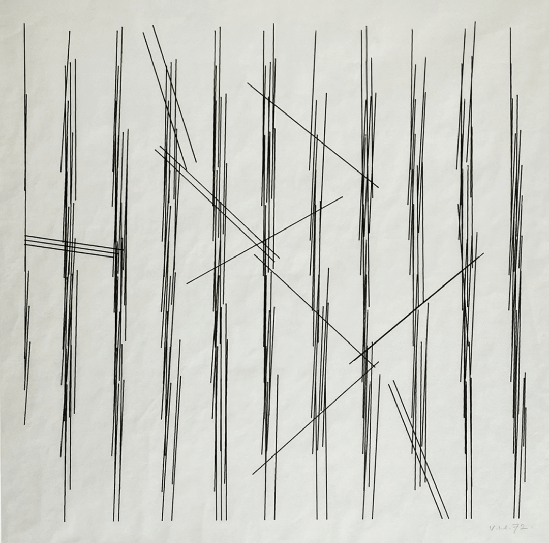 Vera Molnar, Du Cycle: Segments et leurs Croisements No. 8 (Of the Cycle: Segments and their Intersections), 1972. Courtesy of The Anne and Michael Spalter Digital Art Collection