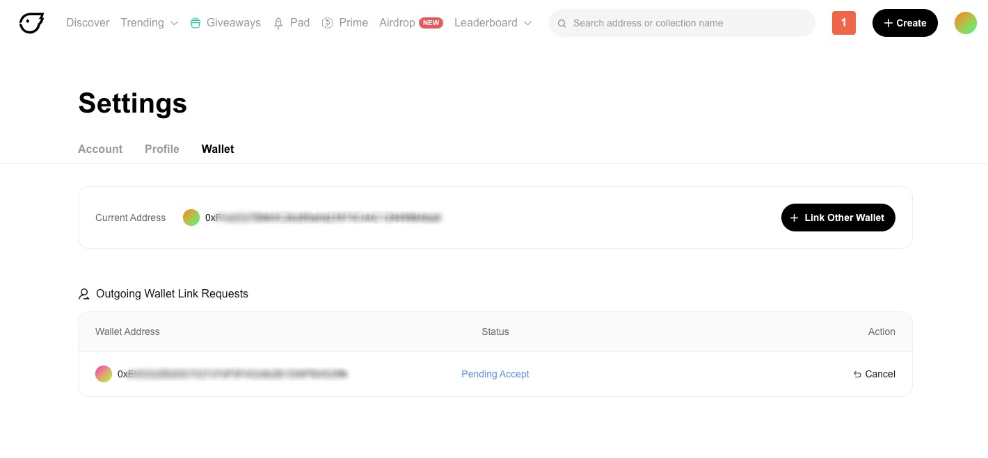 Wallet linking request sent