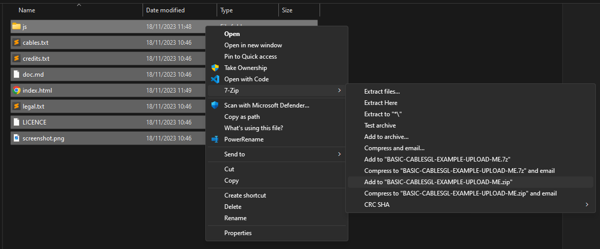 Create the .zip file