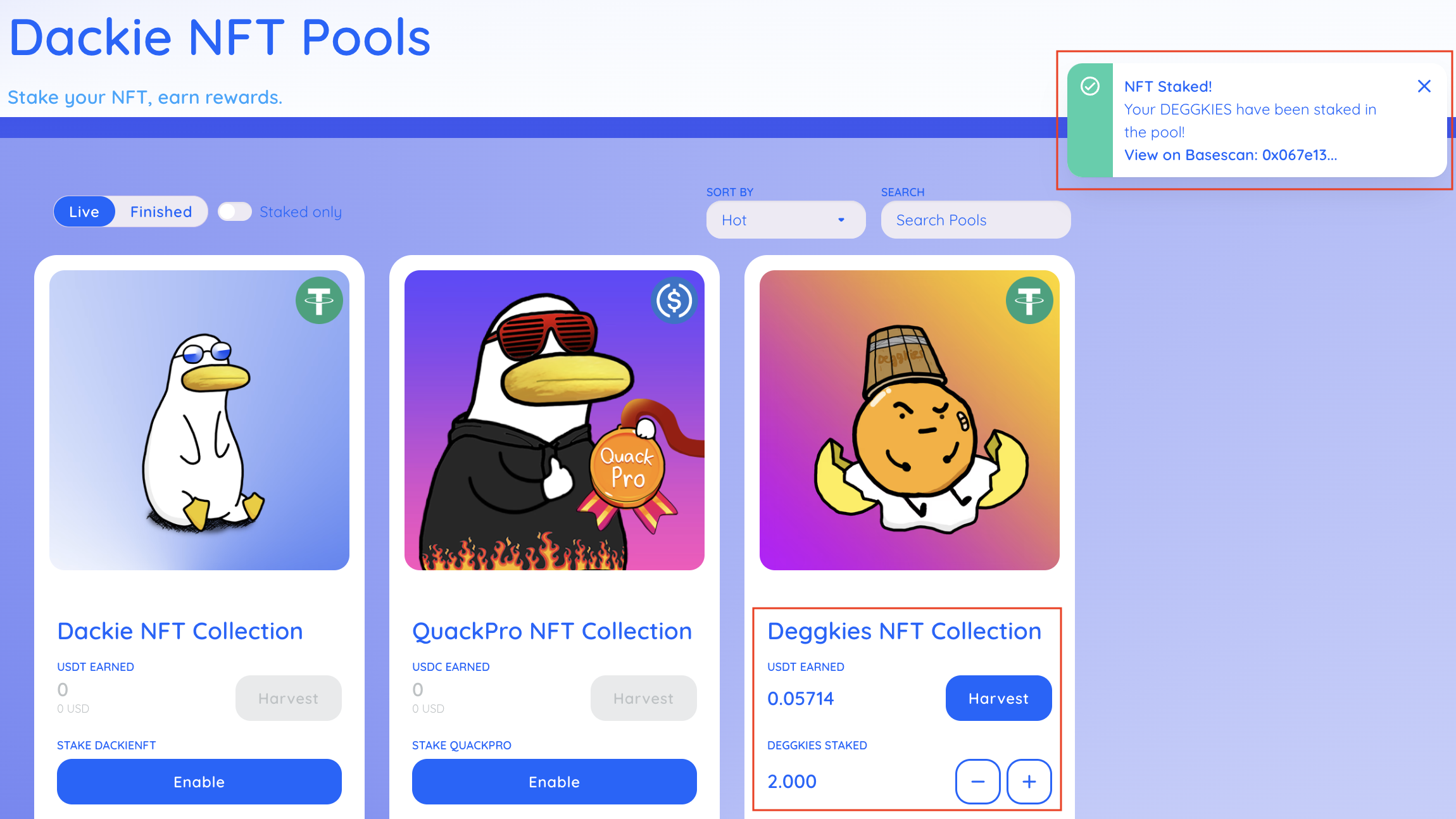 Successful NFT staking