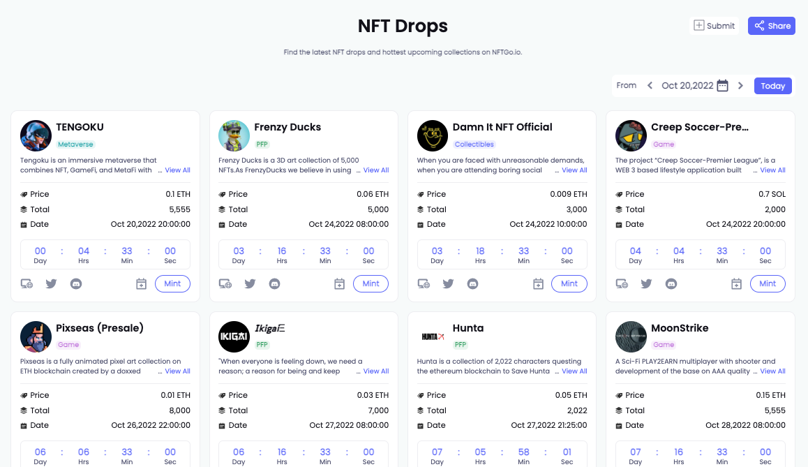 NFT 드롭 페이지(NFTGo.io)