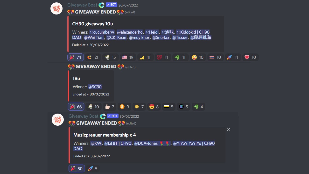 Offline Gathering Discord Giveaway获奖者