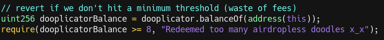 Code snippet of contract code containing front running protection