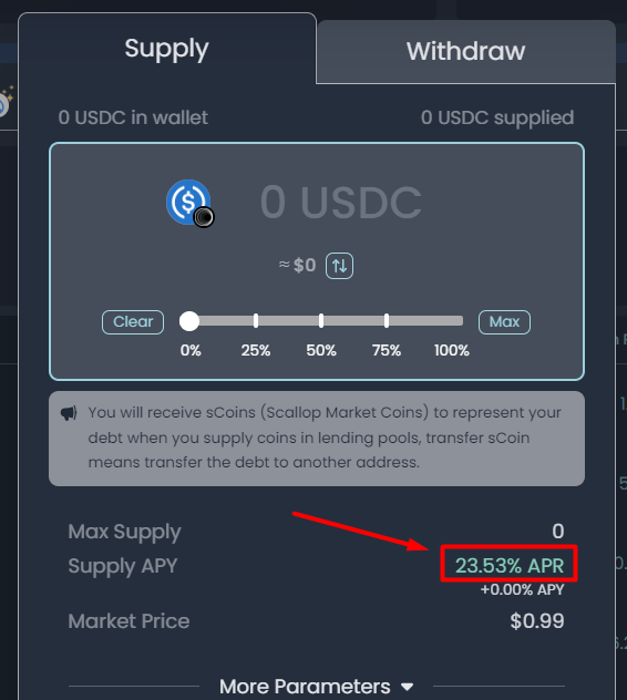 Scallop trả lợi tức 23.53% cho USD
