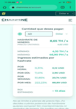Estimación de la misma plataforma de lo que se ganaría con 40 dólares