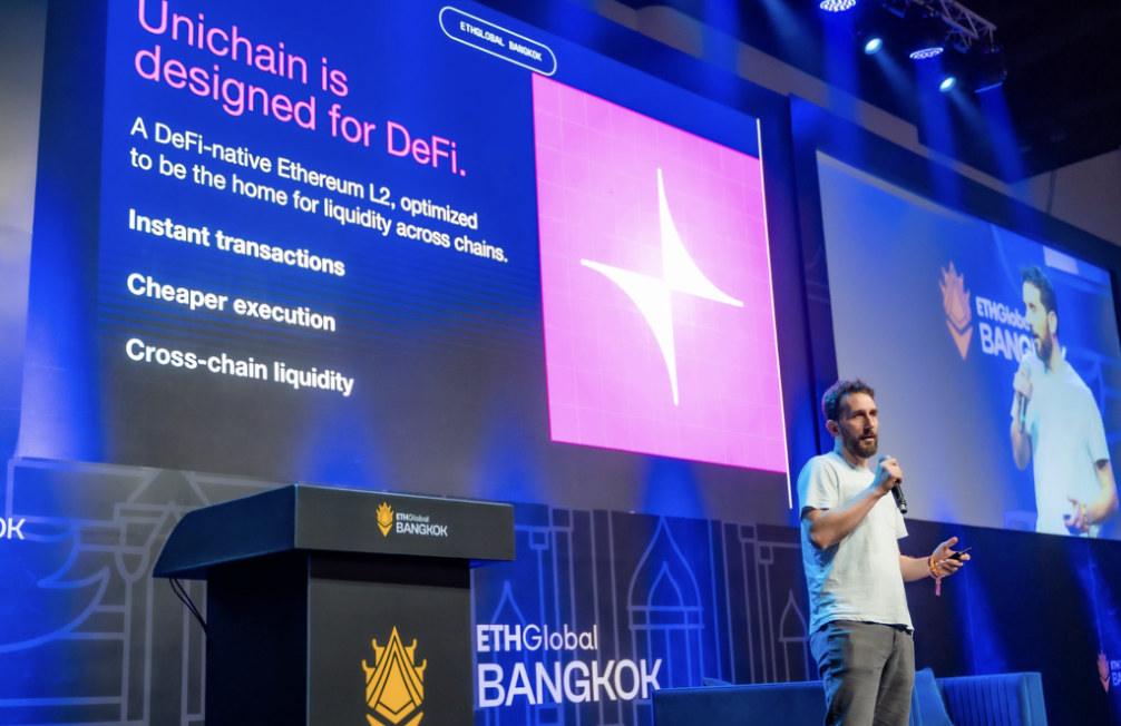 David Schwartz, UF's Developer Experience Lead, discussing Unichain on the ETHGlobal Bangkok main stage. 