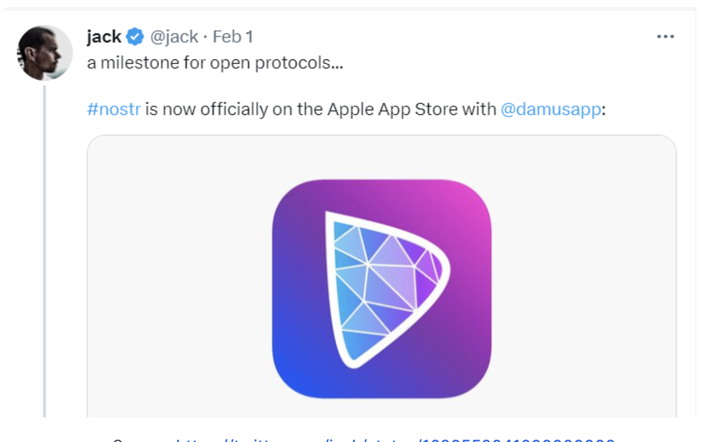 Source: https://twitter.com/jack/status/1620552041600000000