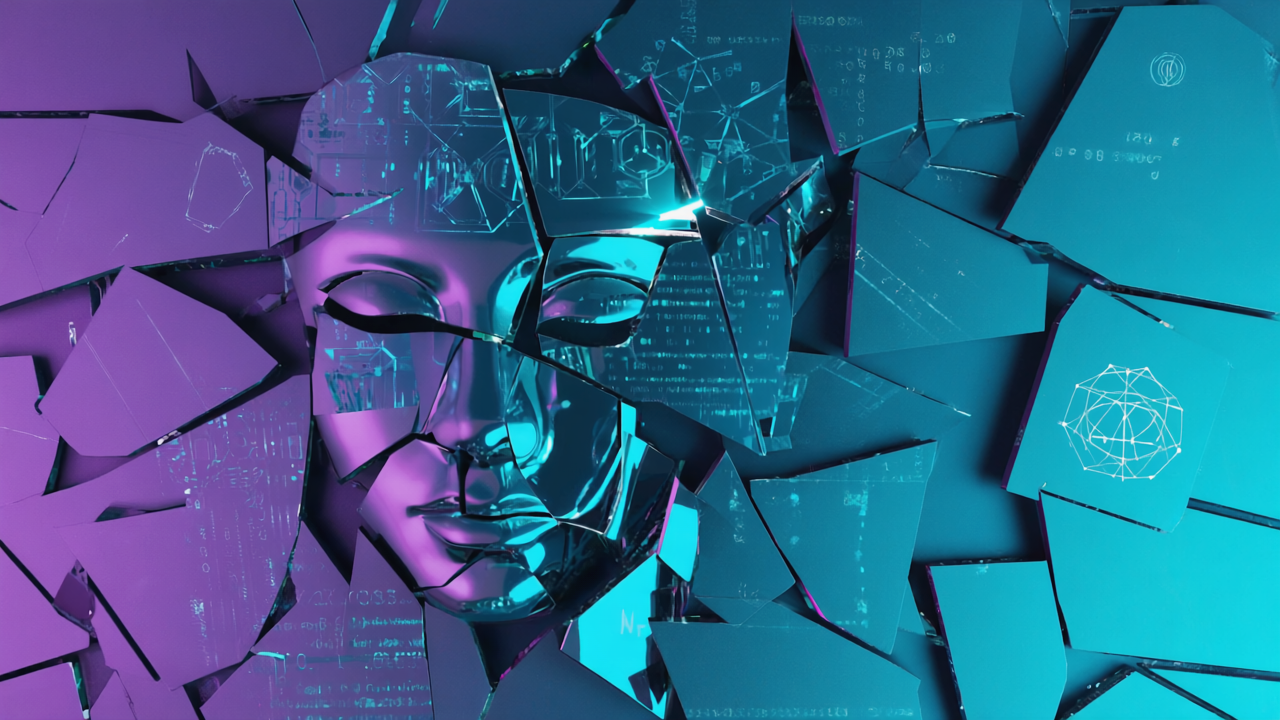 “The Fractured Mirror Mask”A face made of shards—identity as recursion, not reflection.