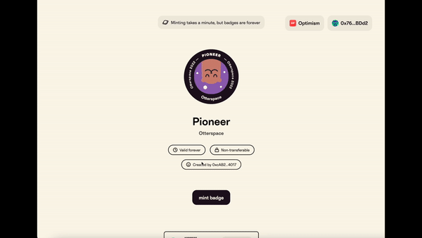 Minting a badge on Otterspace is fast and cheap