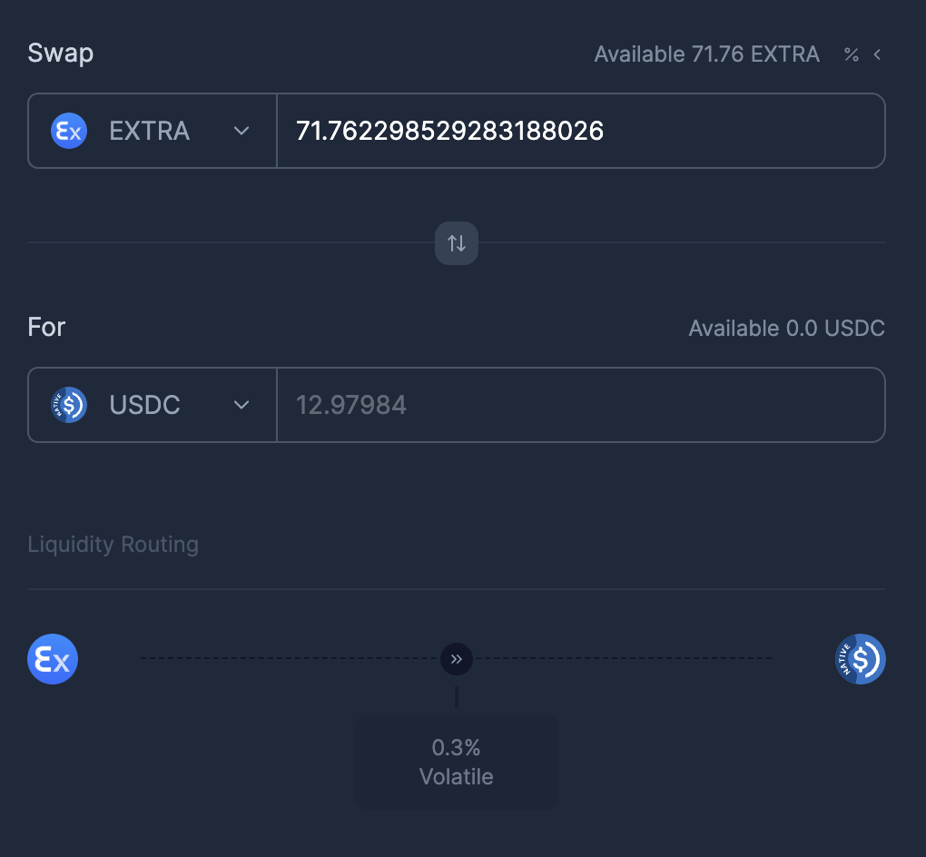Note: the platform also details the liquidity routing needed for your swap.