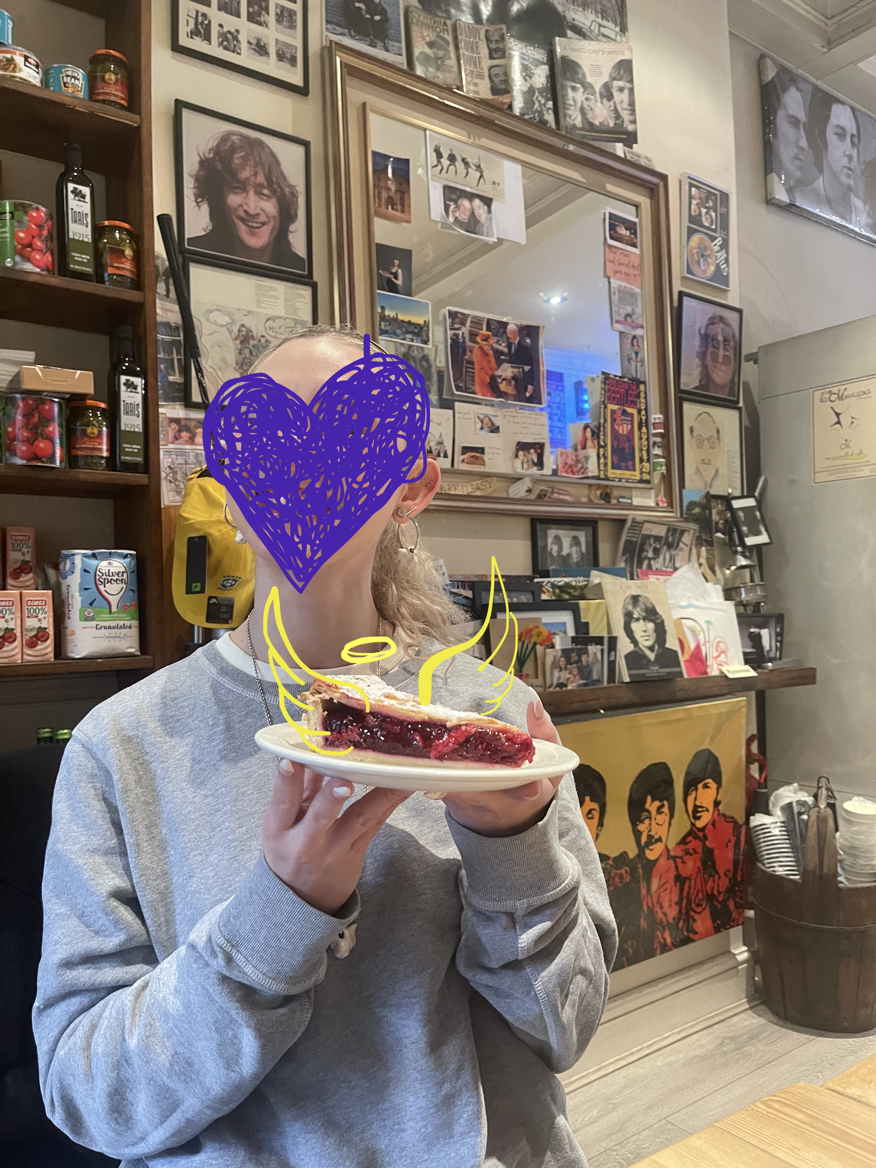 My good friend R with a piece of Joseph's cherry tart