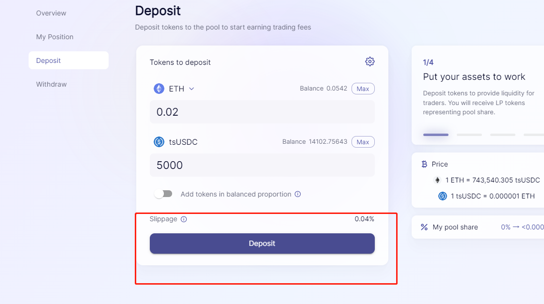 点击Deposit