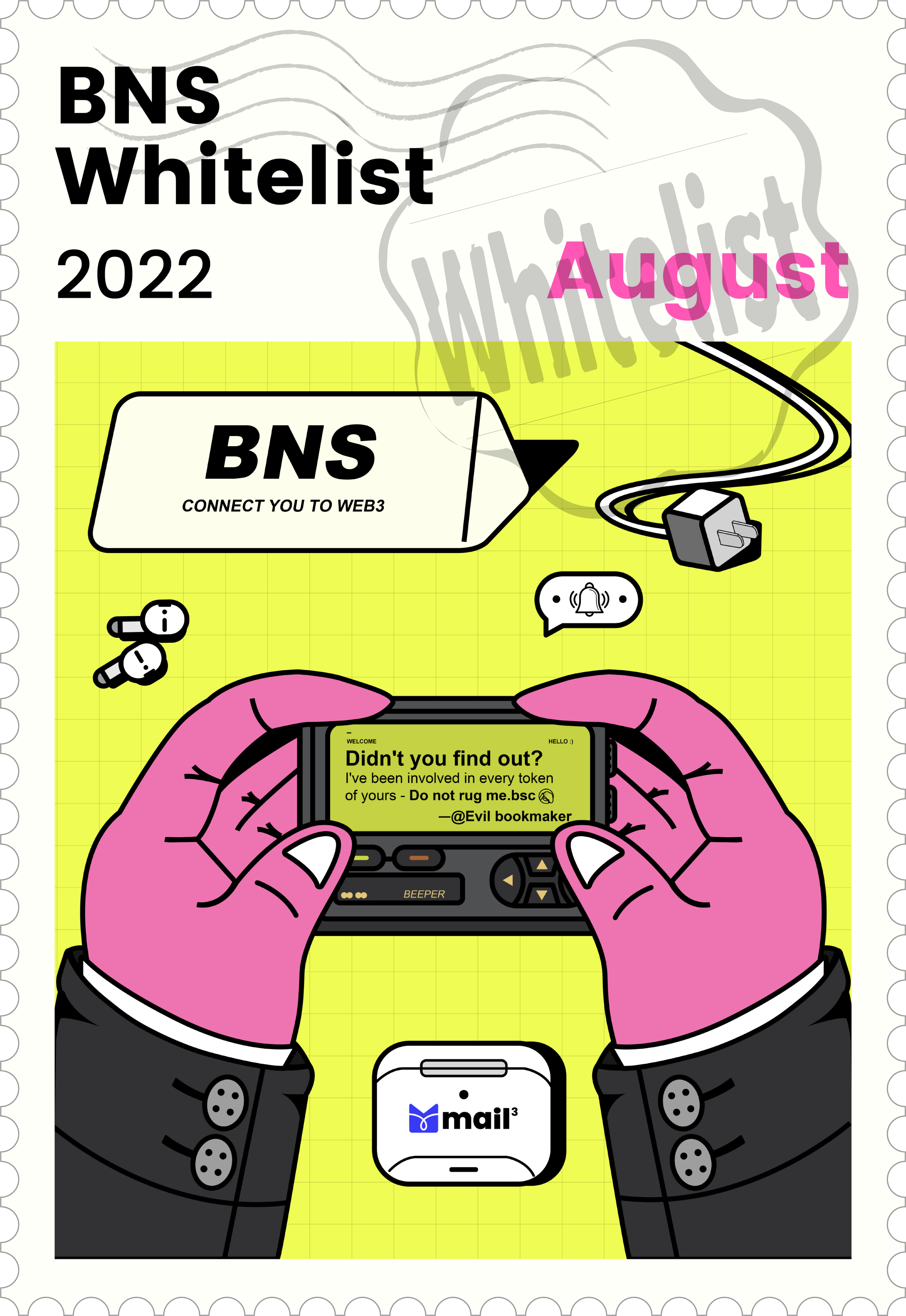 BNS Whitelist stamp NFT with a "WHITELIST"
