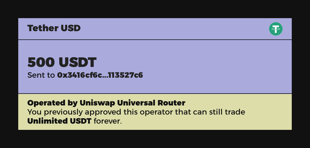 Example of a Sent tokens event where the operator can still trade tokens