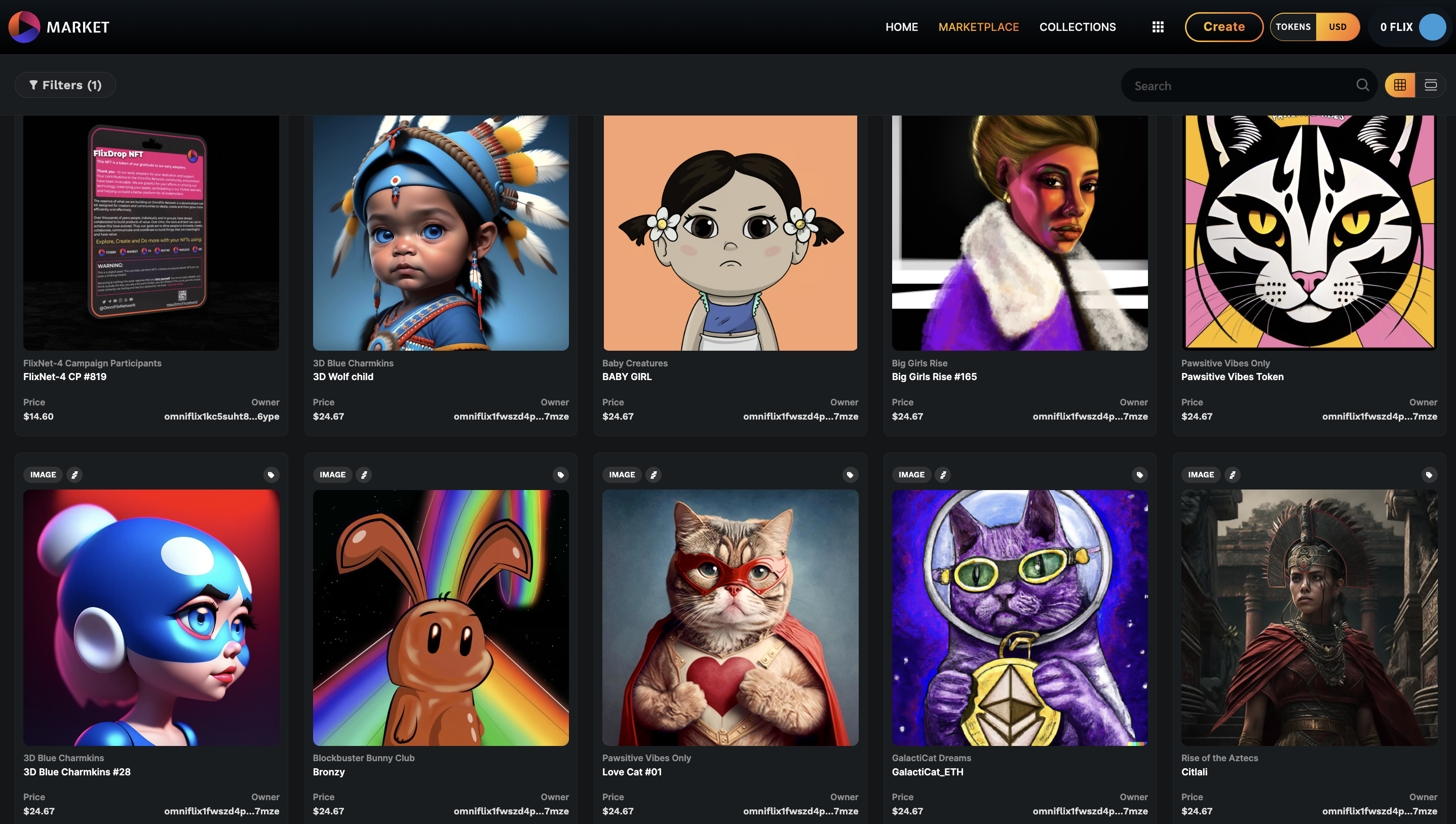 USD Value feature of NFTs on OmniFlix Market
