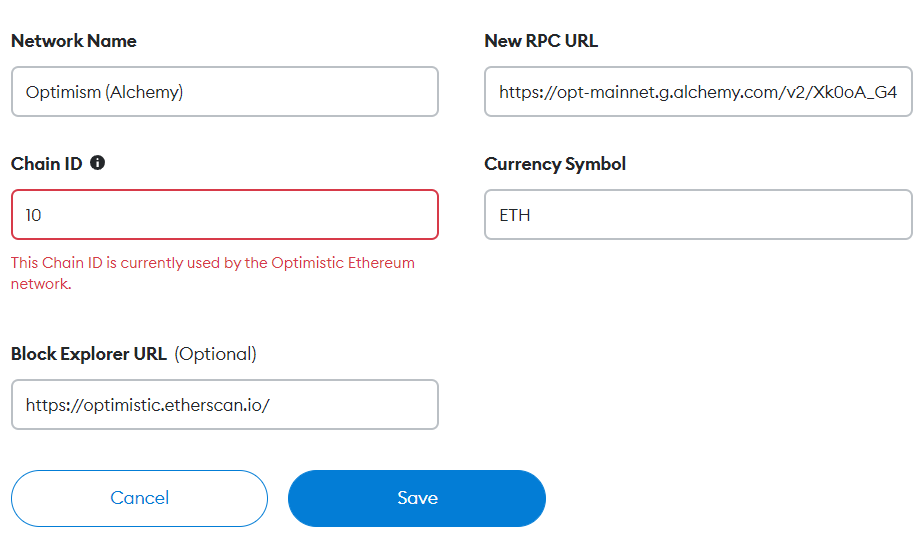 Fill in the network settings as shown above