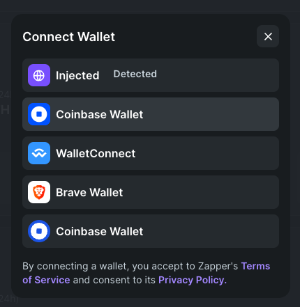the selection at the bottom is for the wallet connected to a Coinbase brokerage account