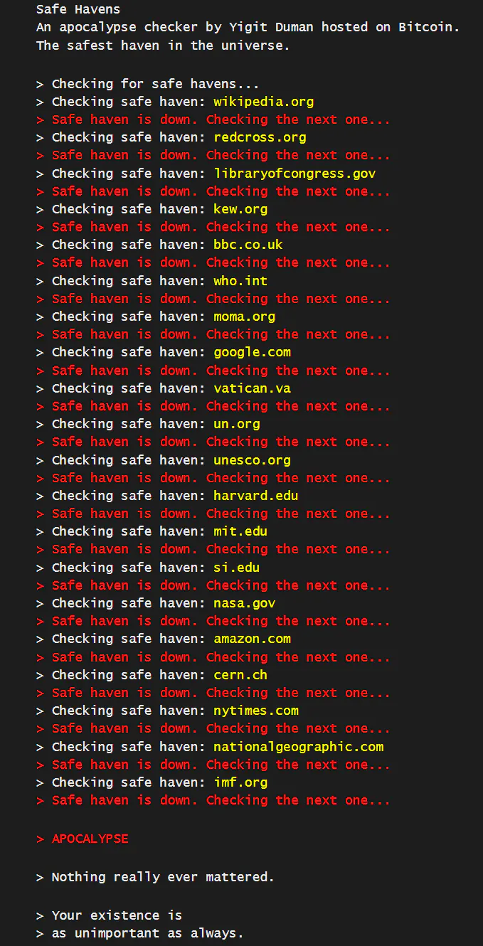 Output when all the websites are unavailable