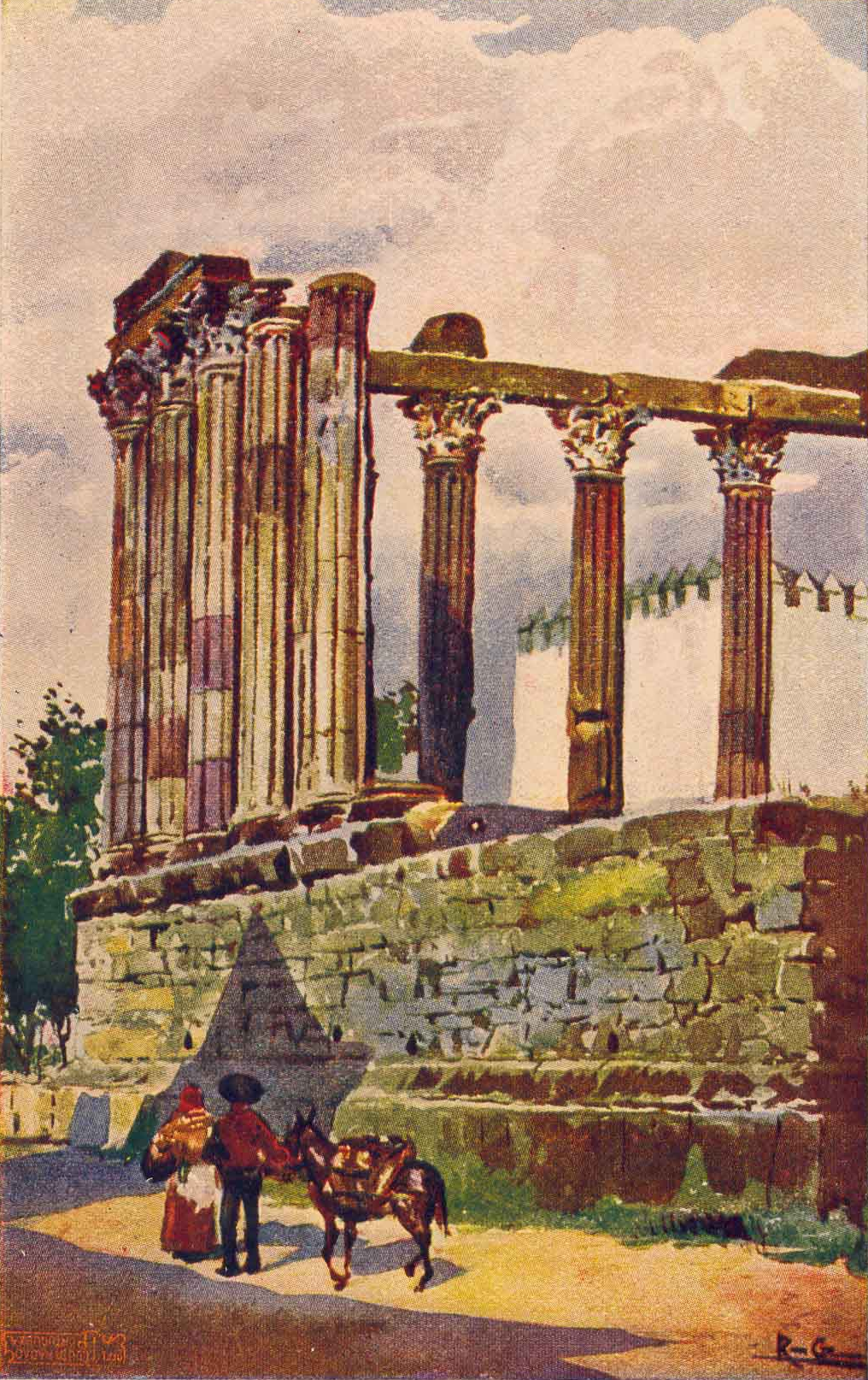 Quadro Templo de Diana em Évora, pintado por Roque Gameiro em 1917.