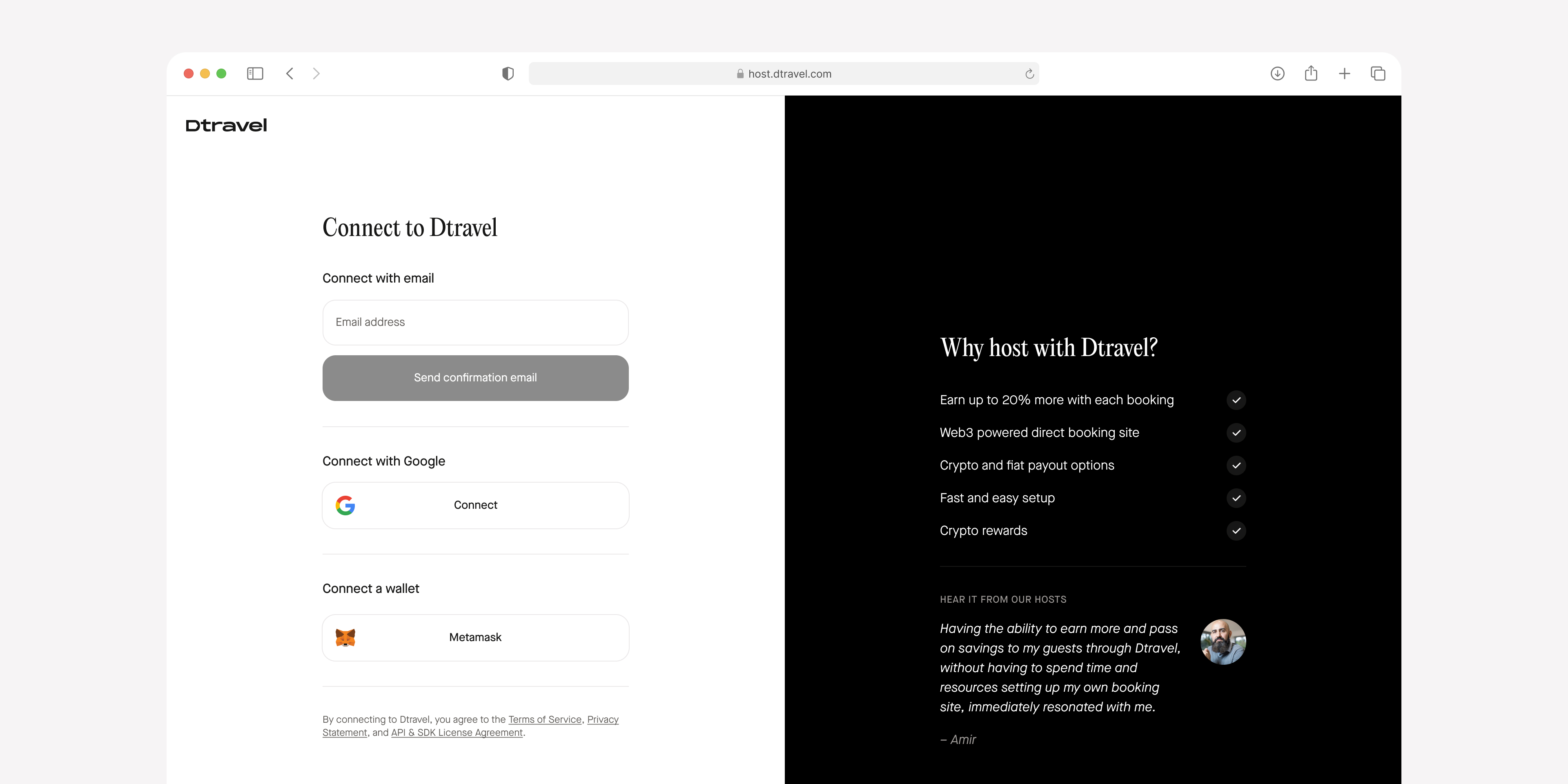 Connect to the Dtravel host dashboard.