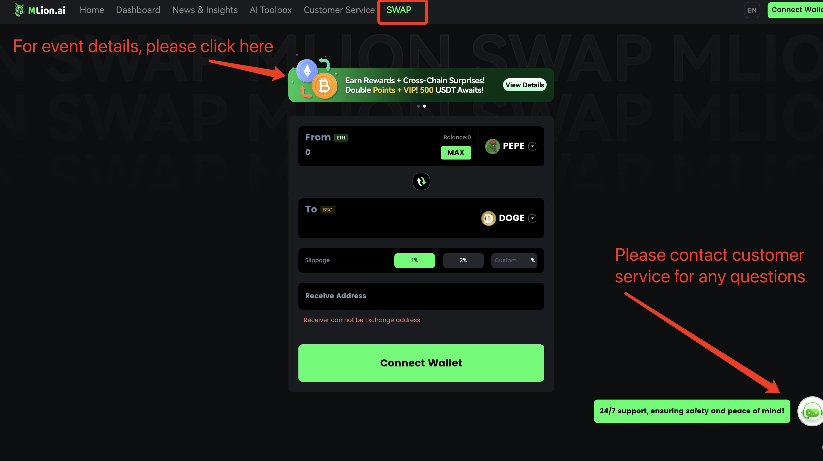 To use ML SWAP, visit: mlion.ai