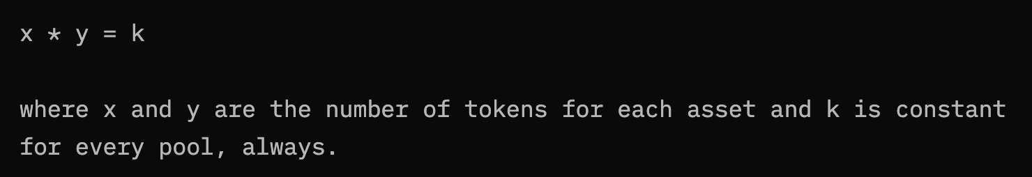 Constant product formula used by Uniswap