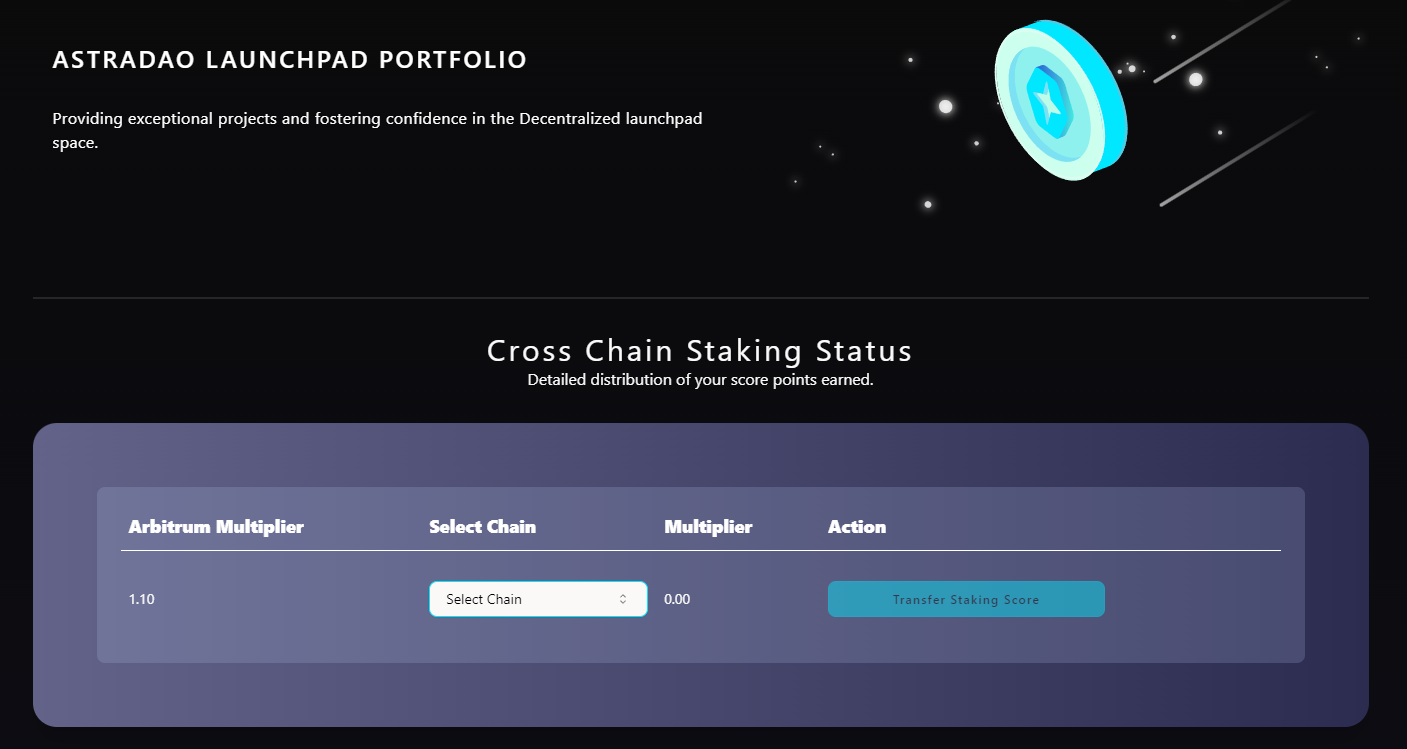 Here you can see an Arbitrum Staking Score of 1.10 ready to be transferred. 