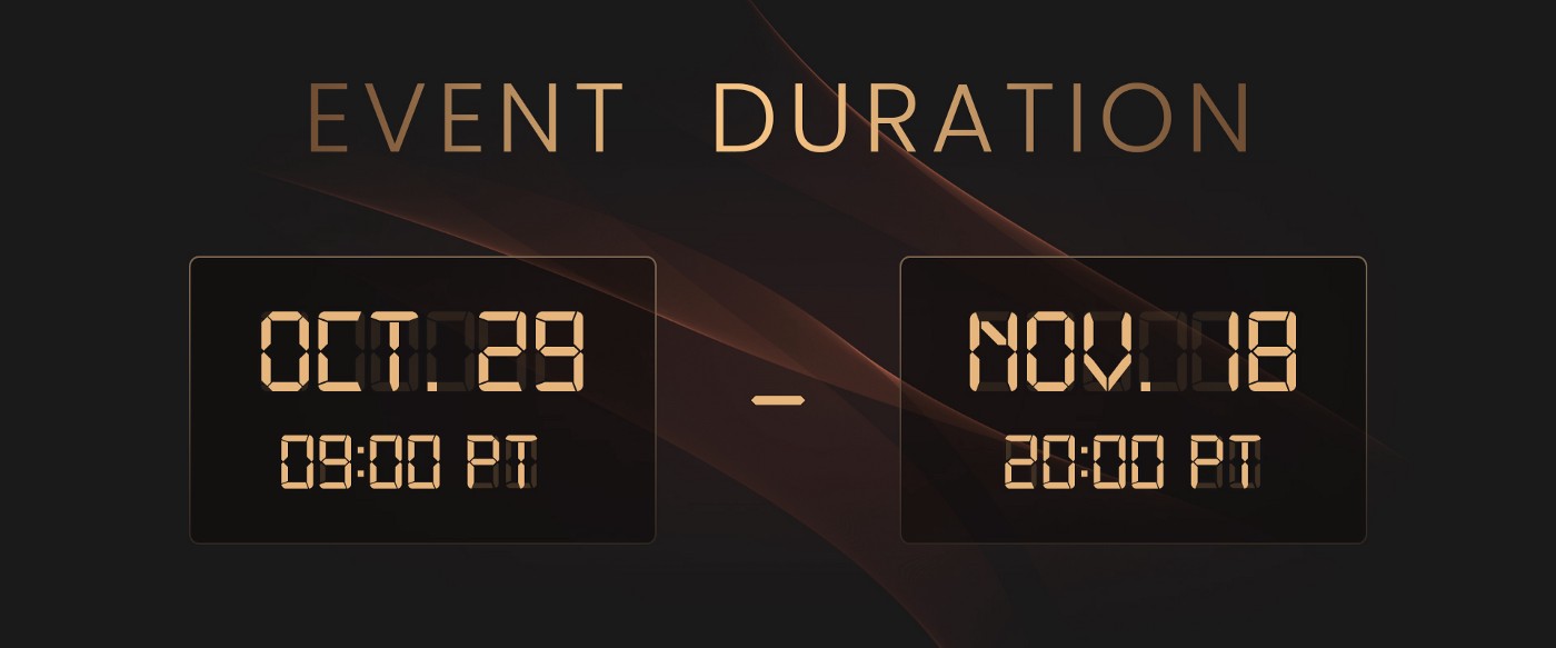 北京时间 10 月 30 日 00:00 至11 月 19 日11：00
