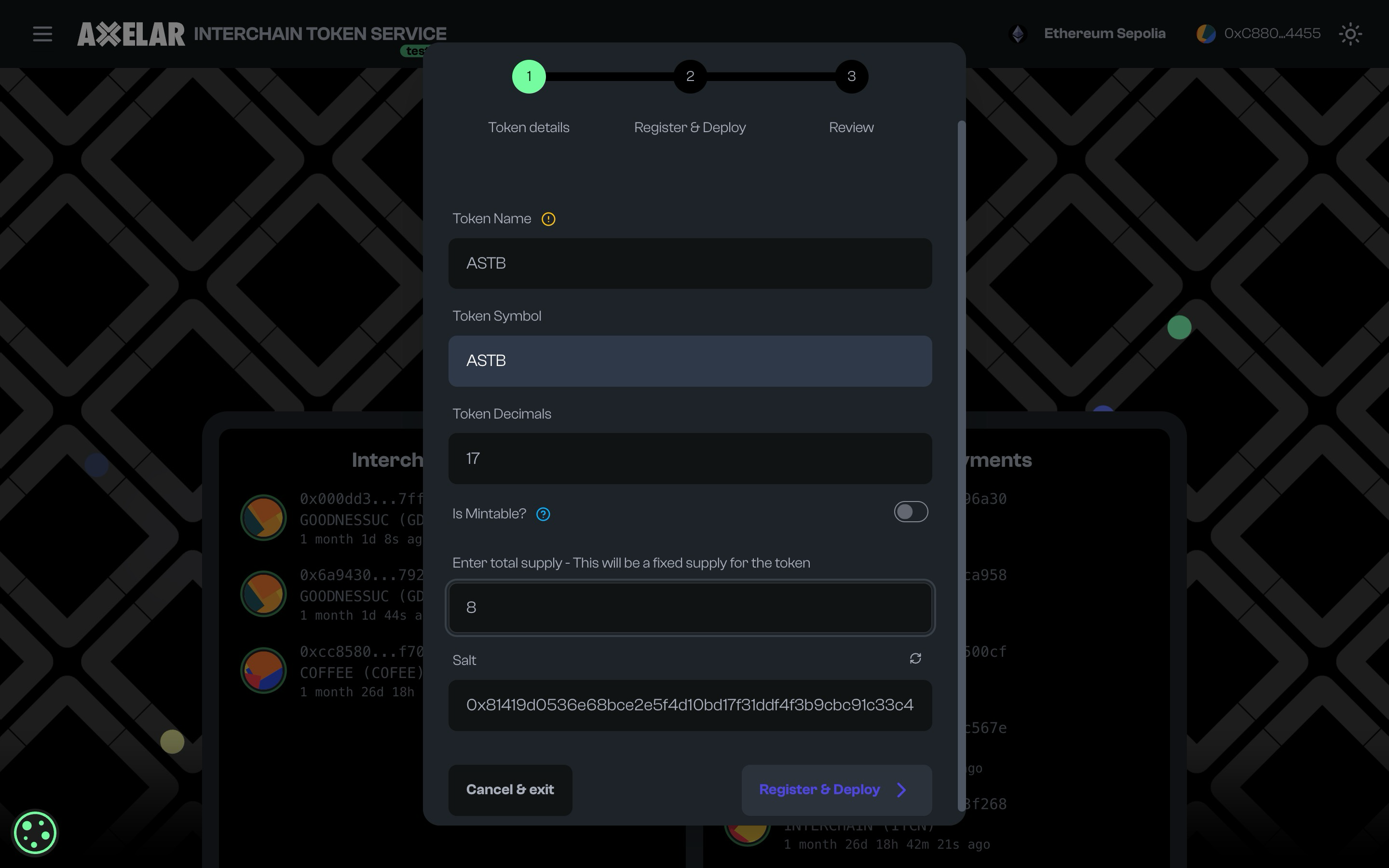 Enter the token details