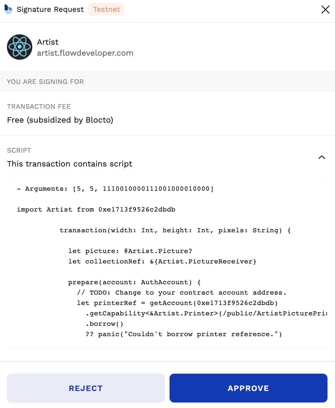 Example of approving a transaction